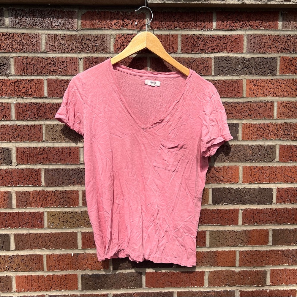 Madewell Mauve Dusty Pink V NeckPocket Front Short Sleeve Tee Shirt - Picture 1 of 3